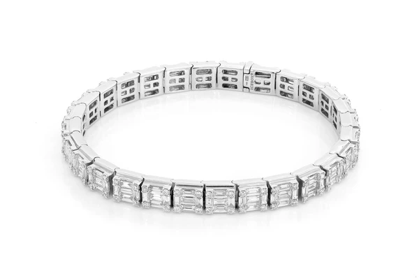 Trendy Baguette & Round Diamond Edge Link Bracelet  customdiamjewel   