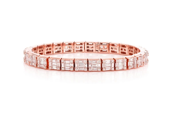 Trendy Baguette & Round Diamond Edge Link Bracelet  customdiamjewel   