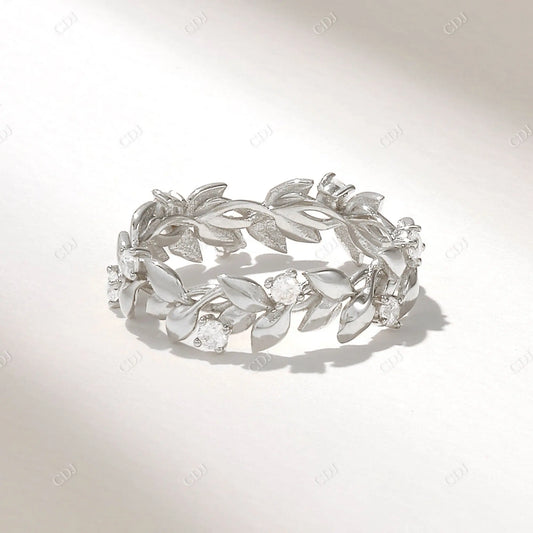 0.22CTW Round Cut CVD Diamond Pave Leaf Ring  customdiamjewel 10KT White Gold VVS-EF