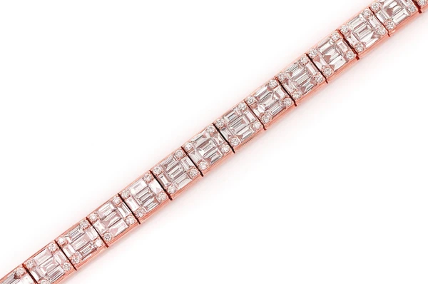 Trendy Baguette & Round Diamond Edge Link Bracelet  customdiamjewel   