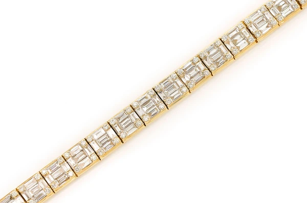 Trendy Baguette & Round Diamond Edge Link Bracelet  customdiamjewel   