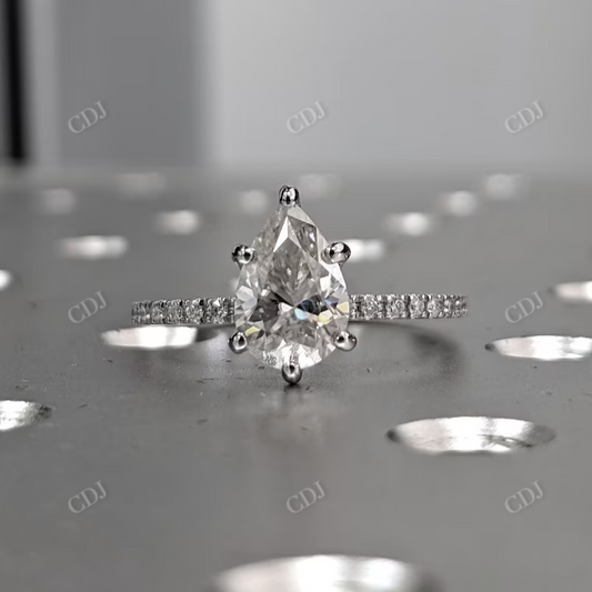 Pear Cut Moissanite Hidden Halo Engagement Ring  customdiamjewel 10 KT White Gold VVS-EF