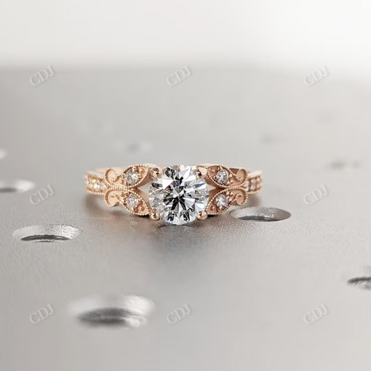 Rose Gold Butterfly Inspired Miligrain Moissanite Wedding Ring  customdiamjewel 10 KT Rose Gold VVS-EF