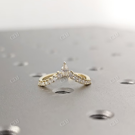 Chevron Moissanite Wedding Band Women  customdiamjewel 10 KT Yellow Gold VVS-EF