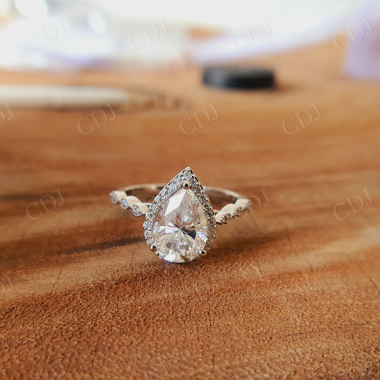 1.33CT Pear Cut Halo Moissanite Engagement Ring  customdiamjewel   