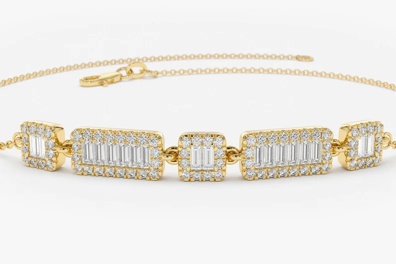 14K Gold Baguette Diamond Anniversary Gift Bracelet