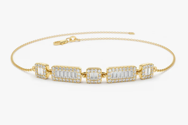 14K Gold Baguette Diamond Anniversary Gift Bracelet