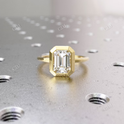 Bezel Setting Emerald Cut Moissanite Engagement Ring  customdiamjewel 10 KT Yellow Gold VVS-EF