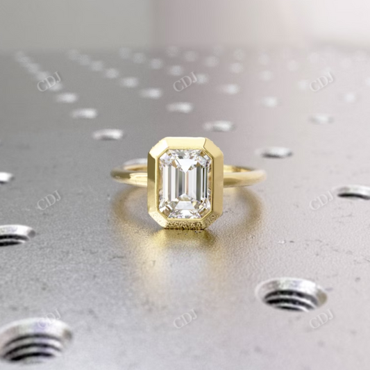 Bezel Setting Emerald Cut Moissanite Engagement Ring  customdiamjewel 10 KT Yellow Gold VVS-EF