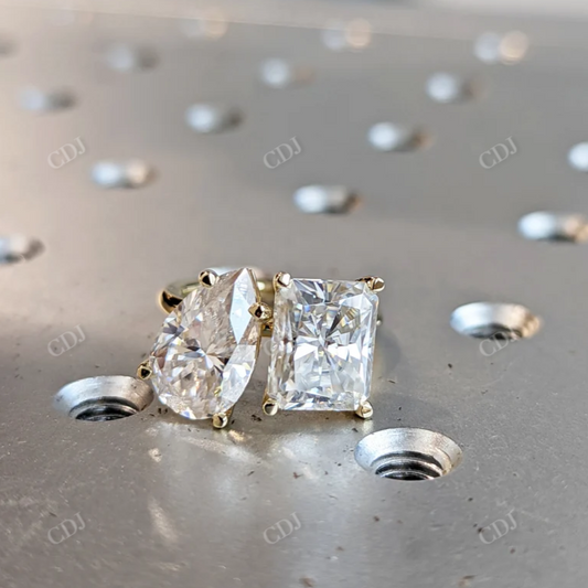 Double Stone Eangagement Moissanite Ring customdiamjewel 10 KT Yellow Gold VVS-EF