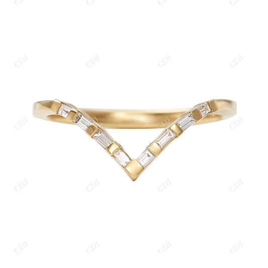 Chevron 0.1CTW Baguette Diamond Wedding Band  customdiamjewel 10KT Yellow Gold VVS-EF