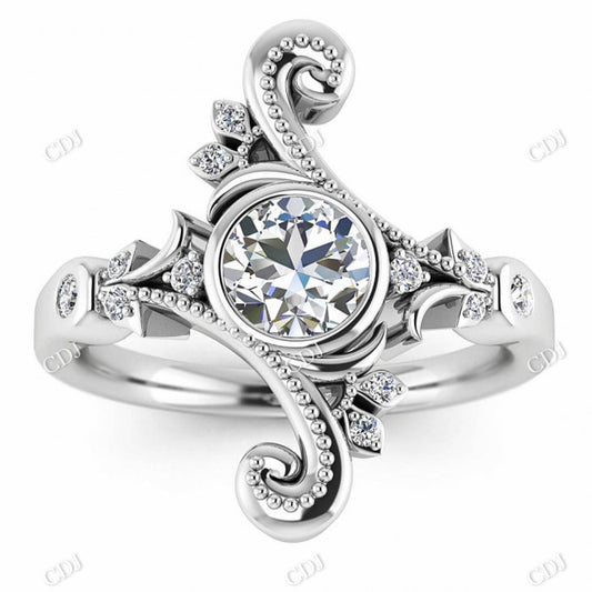 Round Cut Moissanite Bezel Set Edwardian Engagement Ring  customdiamjewel 10KT White Gold VVS-EF