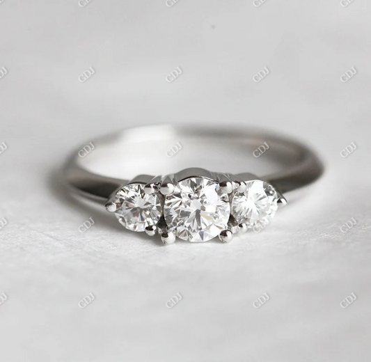 Three Stone Round Cut Moissanite Engagement Ring  customdiamjewel 10KT White Gold VVS-EF