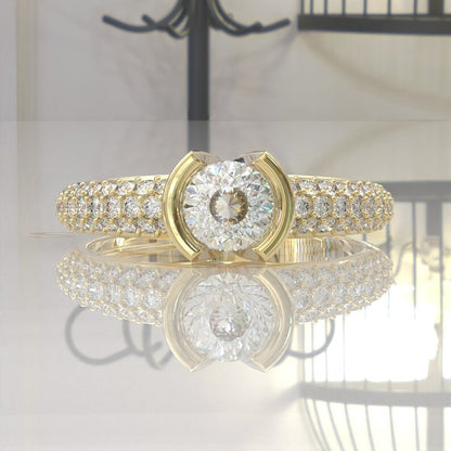 Portuguese Cut Half Bezel Set Moissanite Engagement Ring  customdiamjewel 10KT Yellow Gold VVS-EF