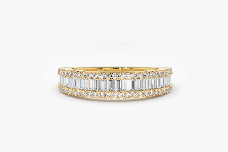0.75CTW Baguette And Round Cut Natural Diamond Cocktails Wedding Band  customdiamjewel 10KT Yellow Gold VVS-EF