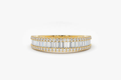 0.75CTW Baguette And Round Cut Natural Diamond Cocktails Wedding Band  customdiamjewel 10KT Yellow Gold VVS-EF