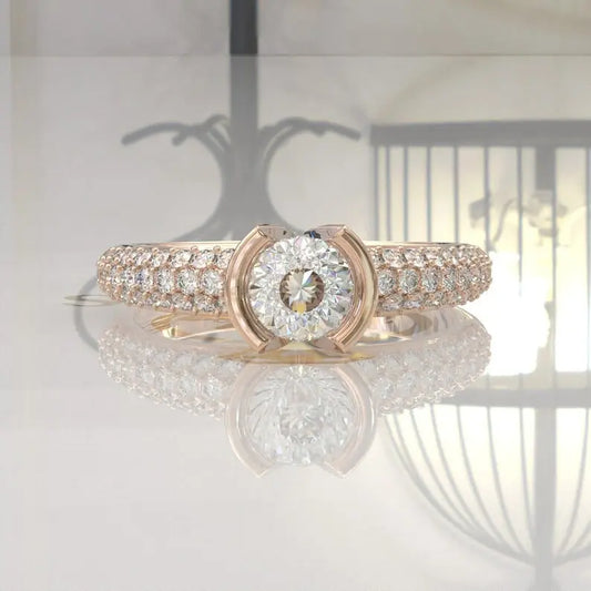 Portuguese Cut Half Bezel Set Moissanite Engagement Ring  customdiamjewel 10KT Rose Gold VVS-EF