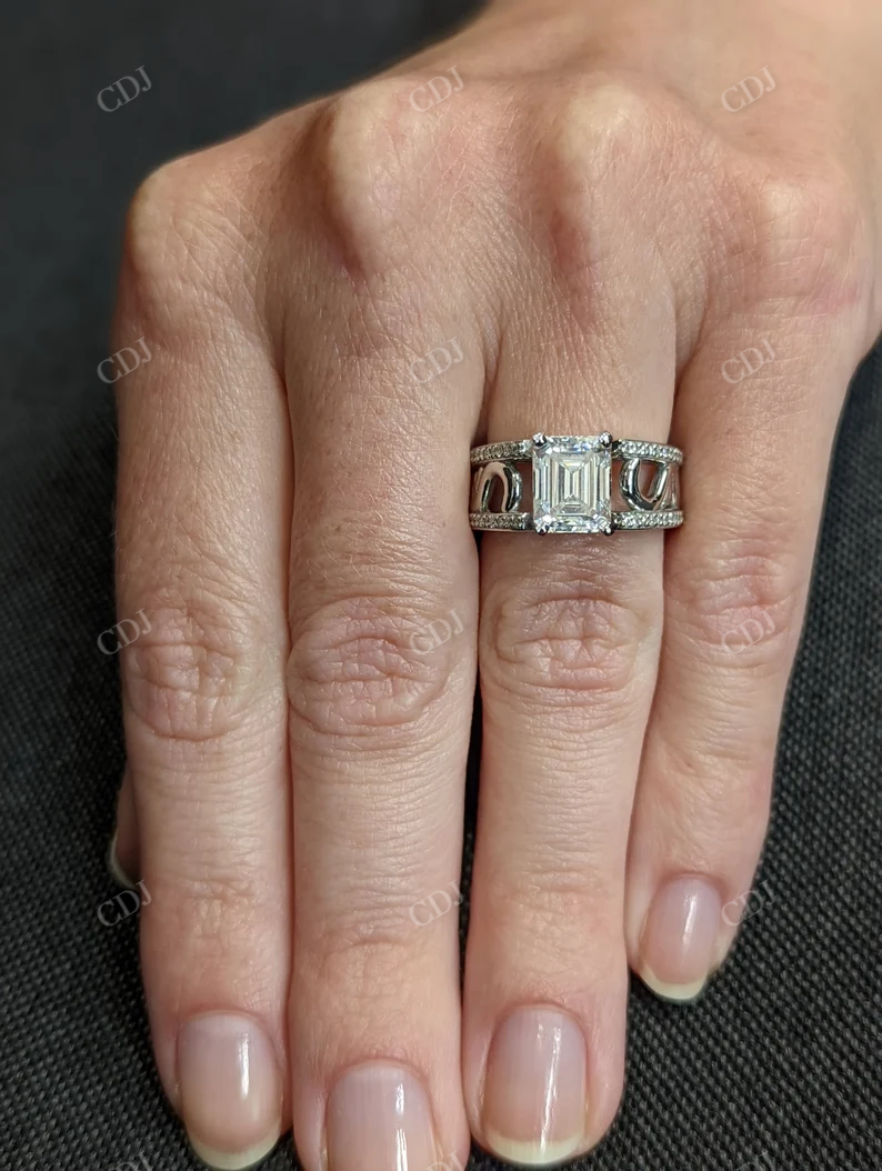 Vintage Art Deco Emerald Cut Moissanite Ring