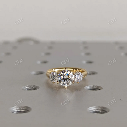 Yellow Gold Three Stone Moissanite Engagement Ring  customdiamjewel 10 KT Yellow Gold VVS-EF