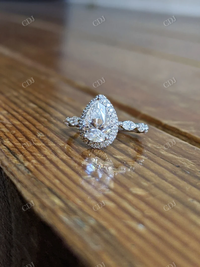 Unique Pear Cut Moissanite Engagement Ring Marquise Cluster Diamond Ring