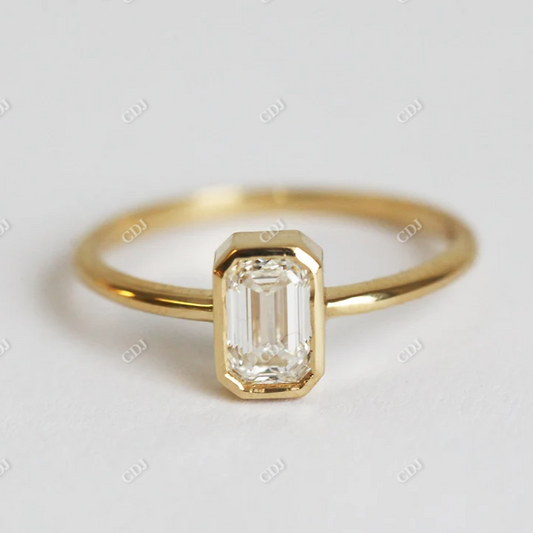 0.50ct Bezel Set Emerald Cut Moissanite Wedding Ring  customdiamjewel 10KT Yellow Gold VVS-EF