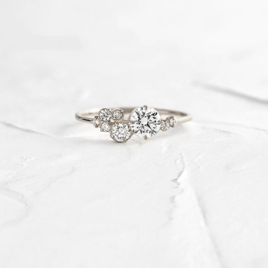 Minimalist Cluster Round Cut Moissanite Ring  customdiamjewel 10KT White Gold VVS-EF