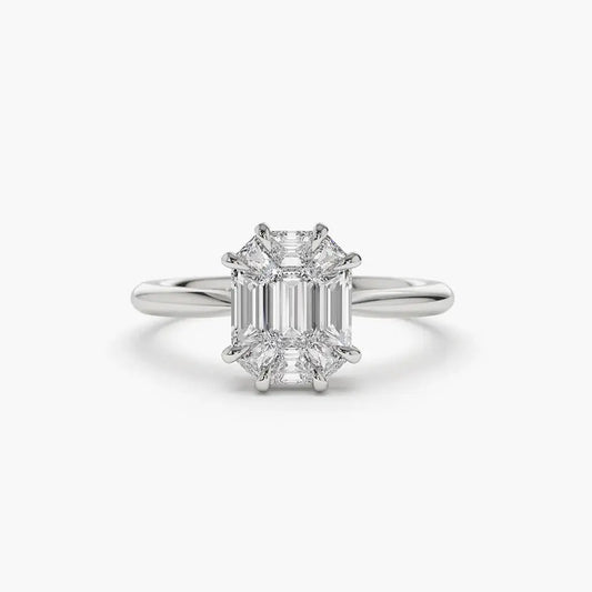 0.55CTW Emerald Step Cut Illusion Set Mosaic Engagement Ring  customdiamjewel 10KT White Gold VVS-EF