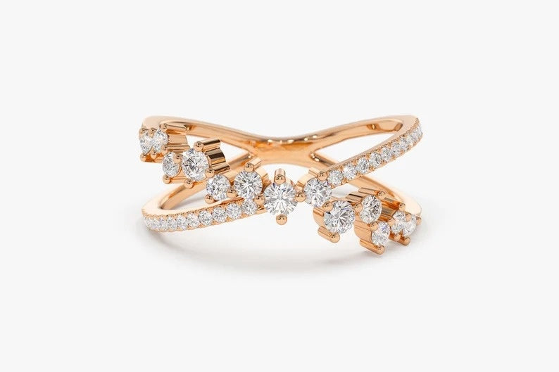 0.53CTW X Cross Lab Grown Diamond Cluster Wedding Band  customdiamjewel 10KT Rose Gold VVS-EF