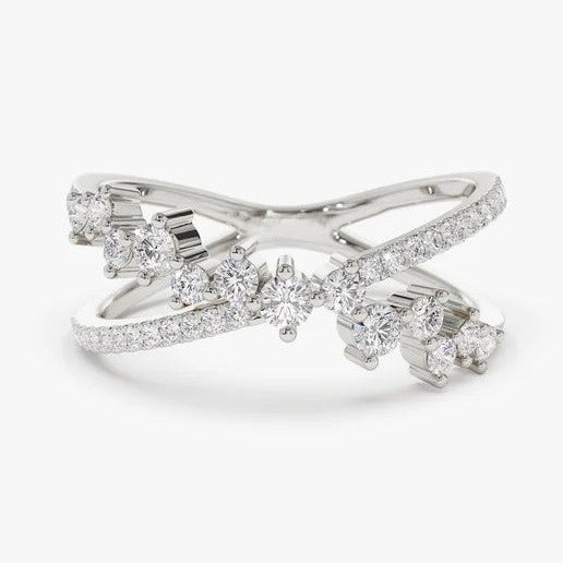 14k Gold Criss Cross Diamond Cluster Wedding Band  customdiamjewel 10KT White Gold VVS-EF