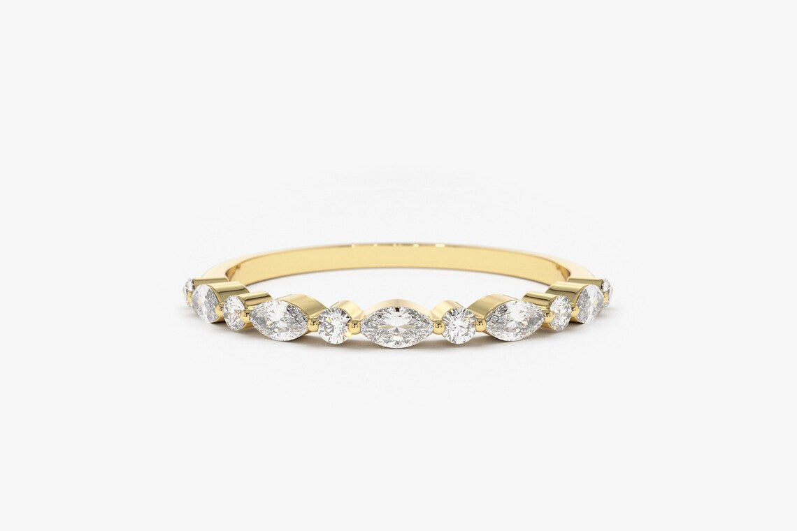 0.28CTW Marquise And Round Cut Natural Diamond Eternity Wedding Band  customdiamjewel 10KT Yellow Gold VVS-EF