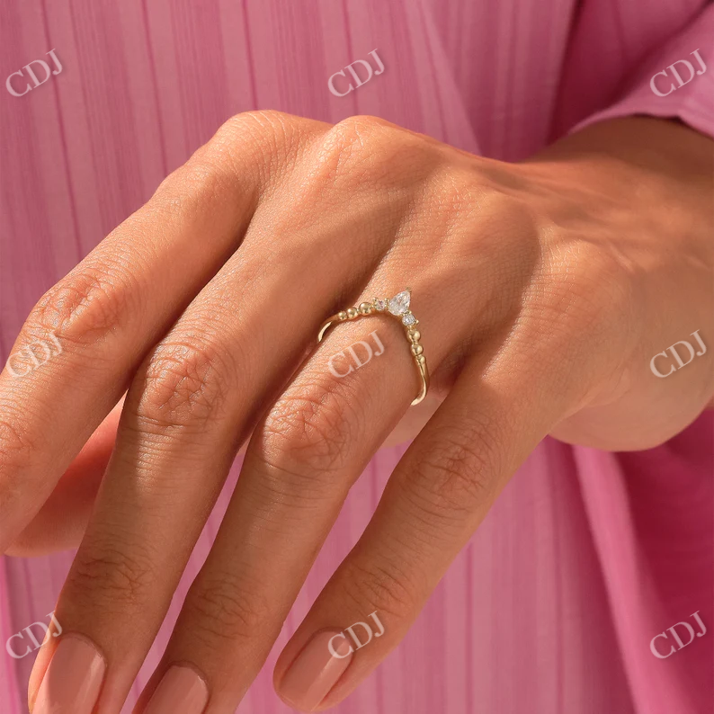 0.22CTW Pear And Round Cut CVD Diamond Curved Wedding Band  customdiamjewel   