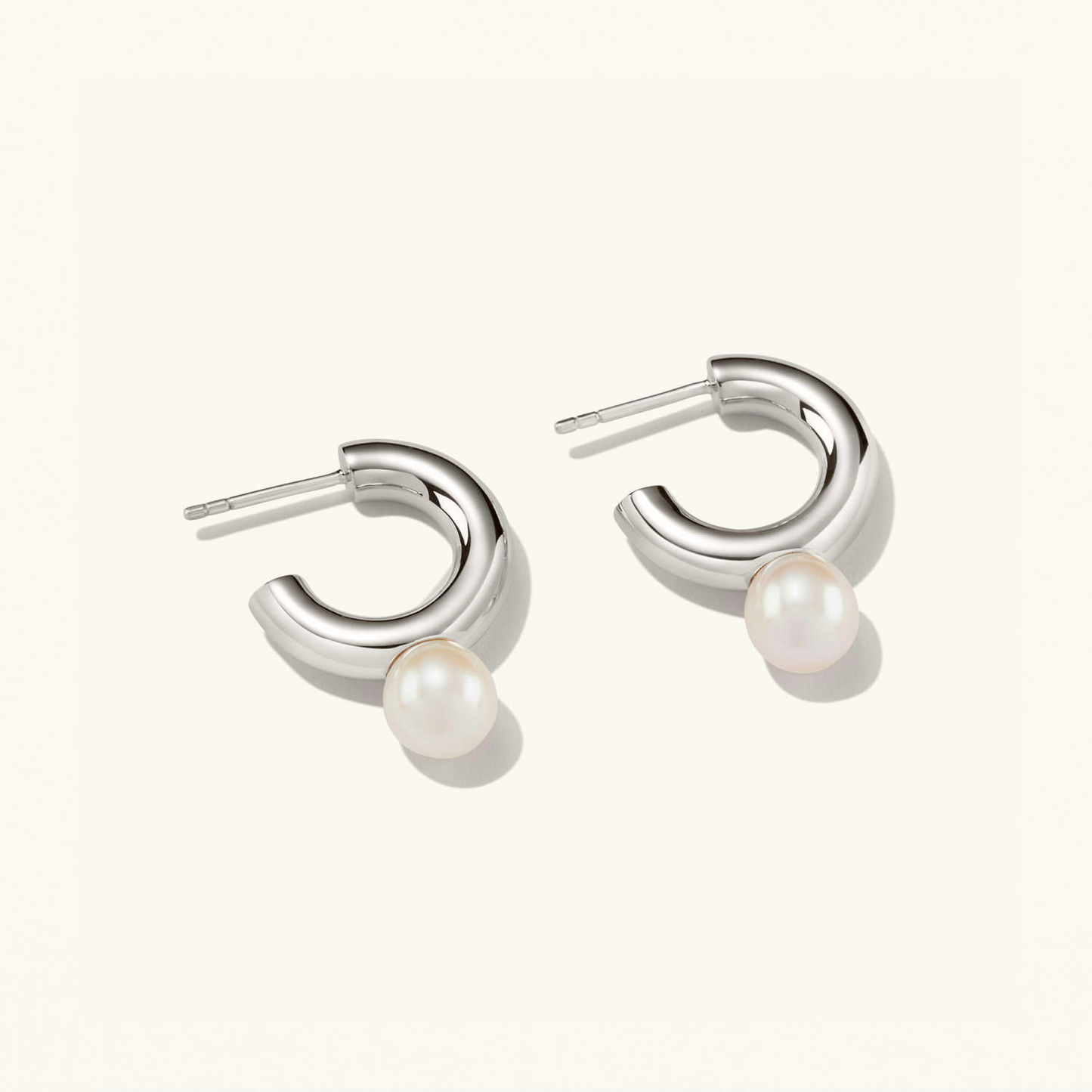Dual Pearl 925 Sterling Silver Hoops Stud Earrings