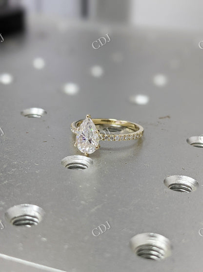 Solid Gold Pear Cut Moissanite Wedding Ring  customdiamjewel 10 KT Yellow Gold VVS-EF