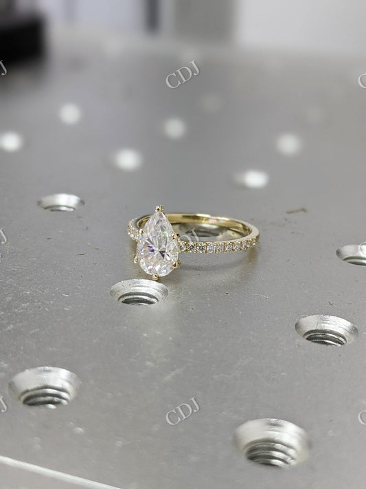 Solid Gold Pear Cut Moissanite Wedding Ring  customdiamjewel 10 KT Yellow Gold VVS-EF