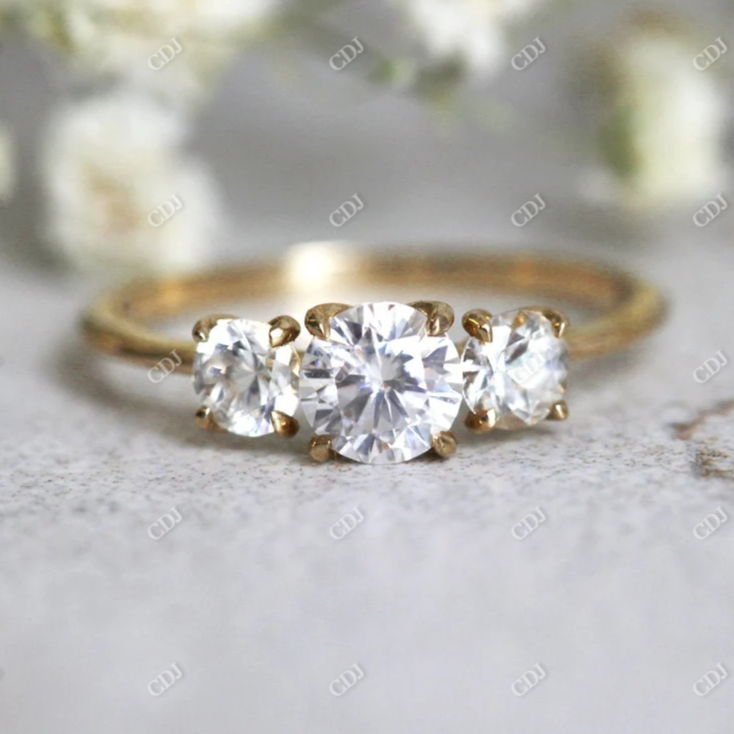 0.82ctw Round Cut Moissanite Three Stone Ring  customdiamjewel 10KT Yellow Gold VVS-EF