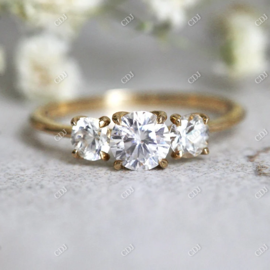 0.82ctw Round Cut Moissanite Three Stone Ring  customdiamjewel 10KT Yellow Gold VVS-EF