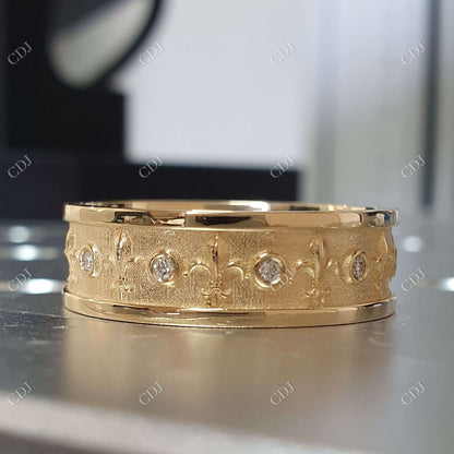 0.10CT Round Lab Grown Diamond Vintage Style Wedding Band  customdiamjewel 10KT Yellow Gold VVS-EF