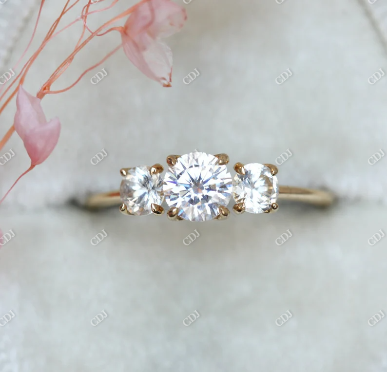 0.82ctw Round Cut Moissanite Three Stone Ring  customdiamjewel   