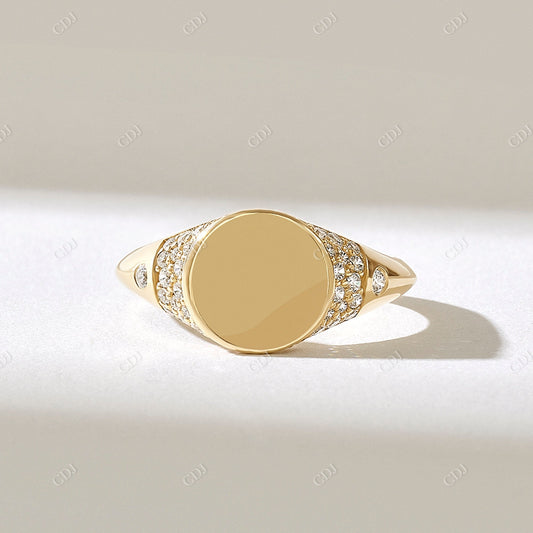 0.44CTW Pave Round Diamond Signet Ring  customdiamjewel 10KT Yellow Gold VVS-EF