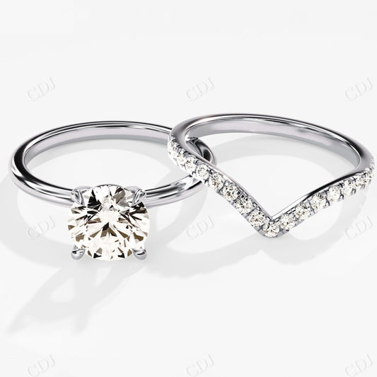 1.80CTW Round Cut Moissanite Engagement Ring Set  customdiamjewel 10KT White Gold VVS-EF