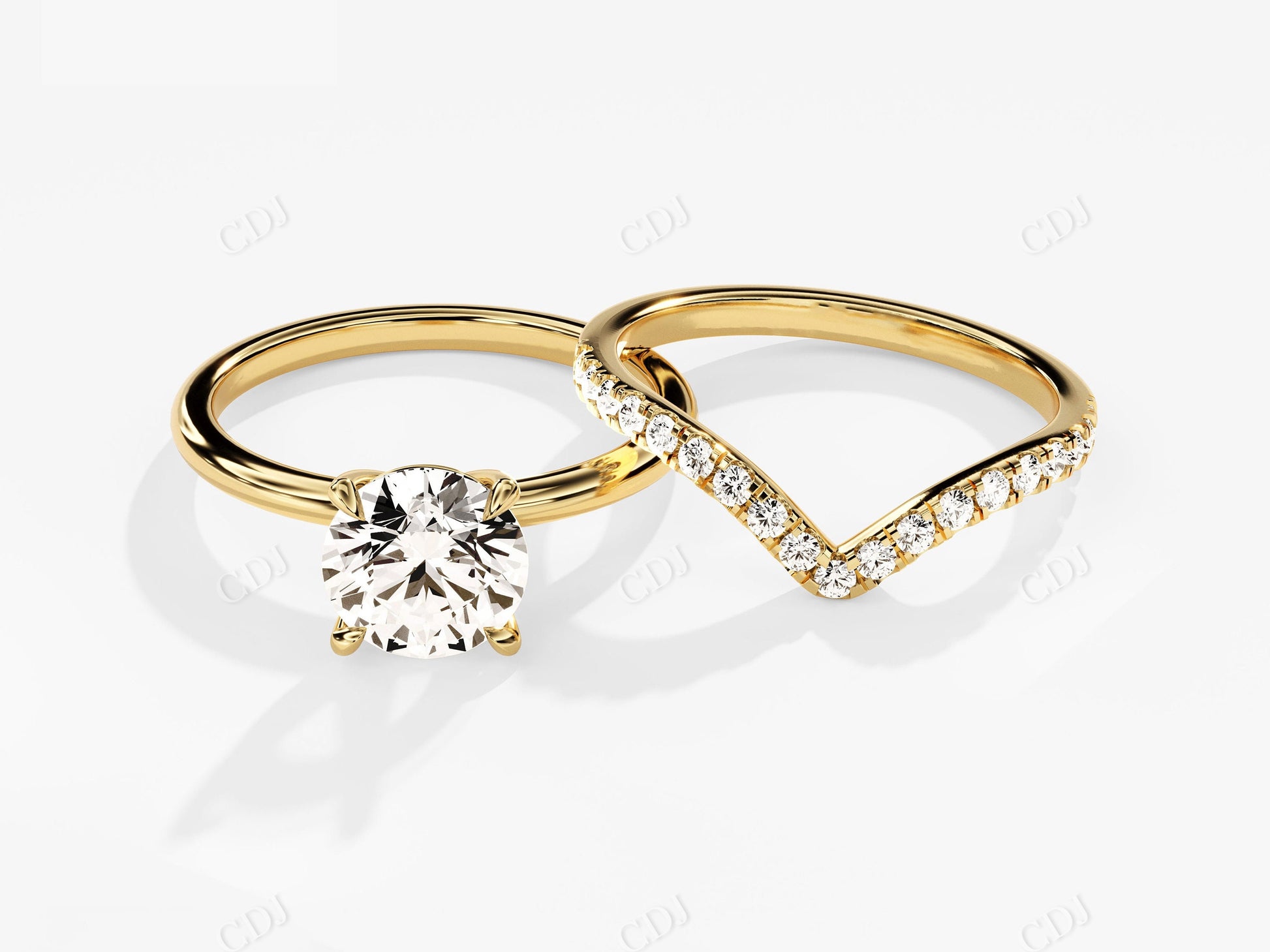 1.80CTW Round Cut Moissanite Engagement Ring Set  customdiamjewel 10KT Yellow Gold VVS-EF