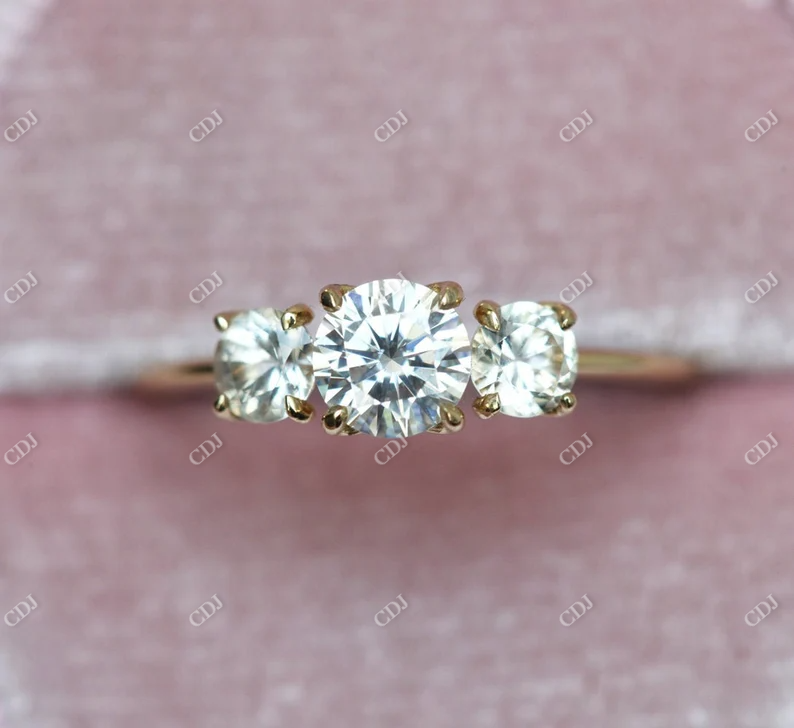 0.82ctw Round Cut Moissanite Three Stone Ring  customdiamjewel   