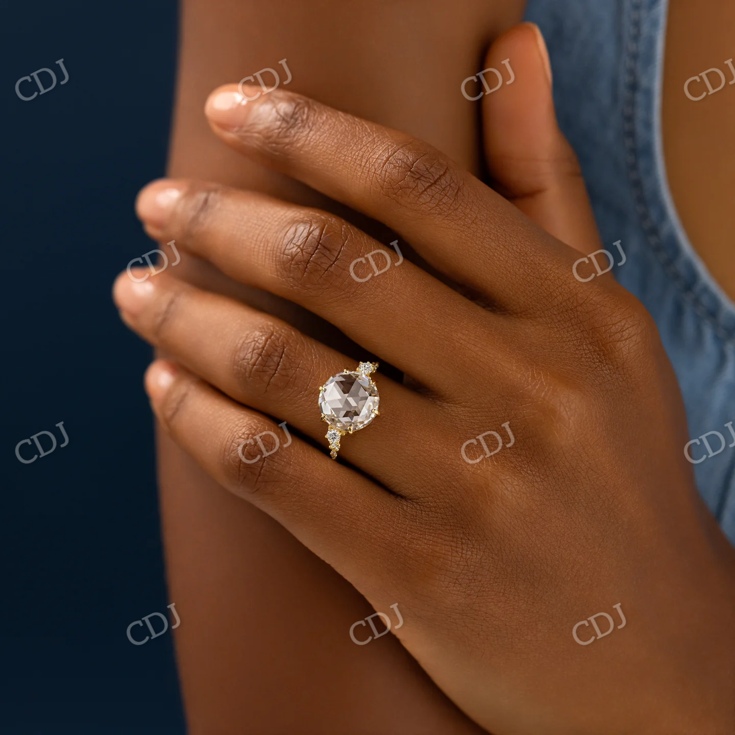 4.30CT Classic Round Rose Cut Moissanite Engagement Ring  customdiamjewel   