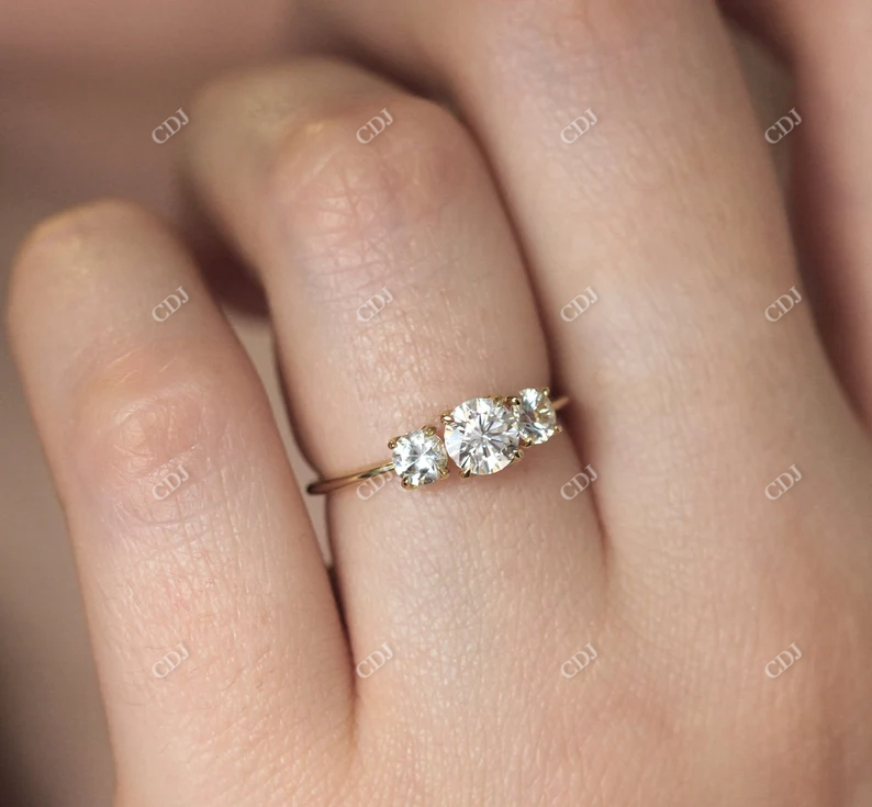 0.82ctw Round Cut Moissanite Three Stone Ring  customdiamjewel   