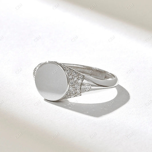 0.44CTW Round Lab Grown Pave Diamond Signet Ring  customdiamjewel 10KT White Gold VVS-EF