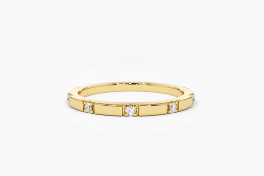 0.12CTW Round Shape Natural Diamond Stackable Wedding Band  customdiamjewel 10KT Yellow Gold VVS-EF