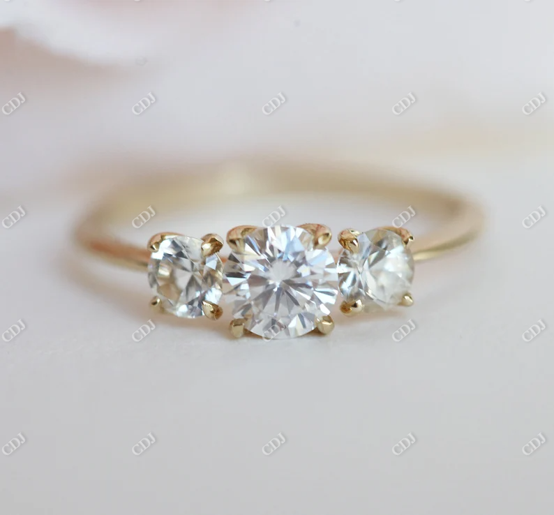 0.82ctw Round Cut Moissanite Three Stone Ring  customdiamjewel   