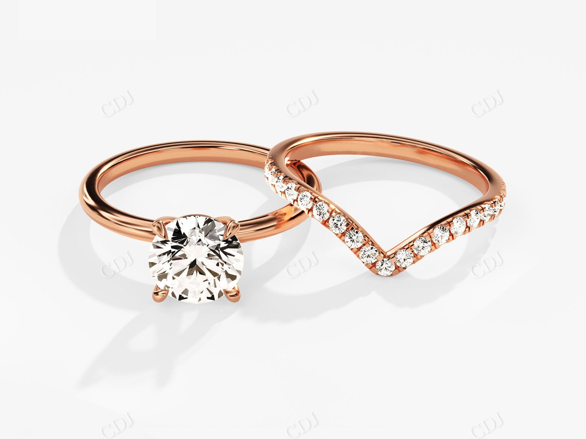 1.80CTW Round Cut Moissanite Engagement Ring Set  customdiamjewel 10KT Rose Gold VVS-EF