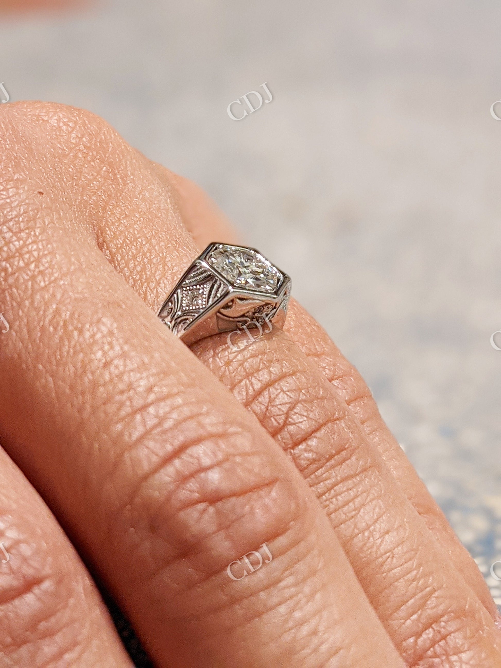 Vintage Hexagon Round Moissanite Ring  customdiamjewel   