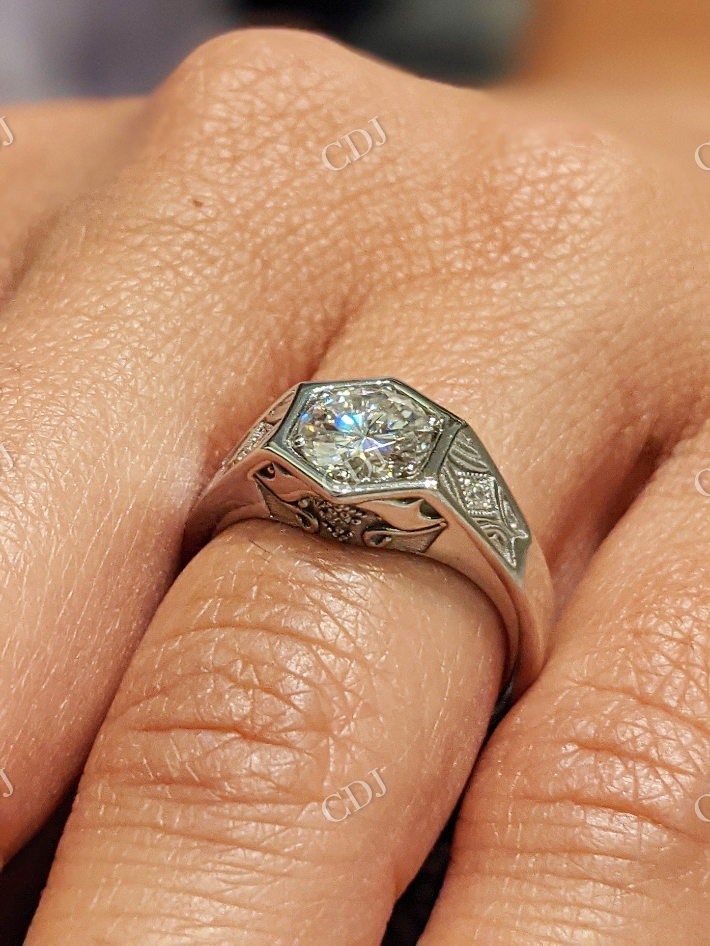 Vintage Hexagon Round Moissanite Ring  customdiamjewel   